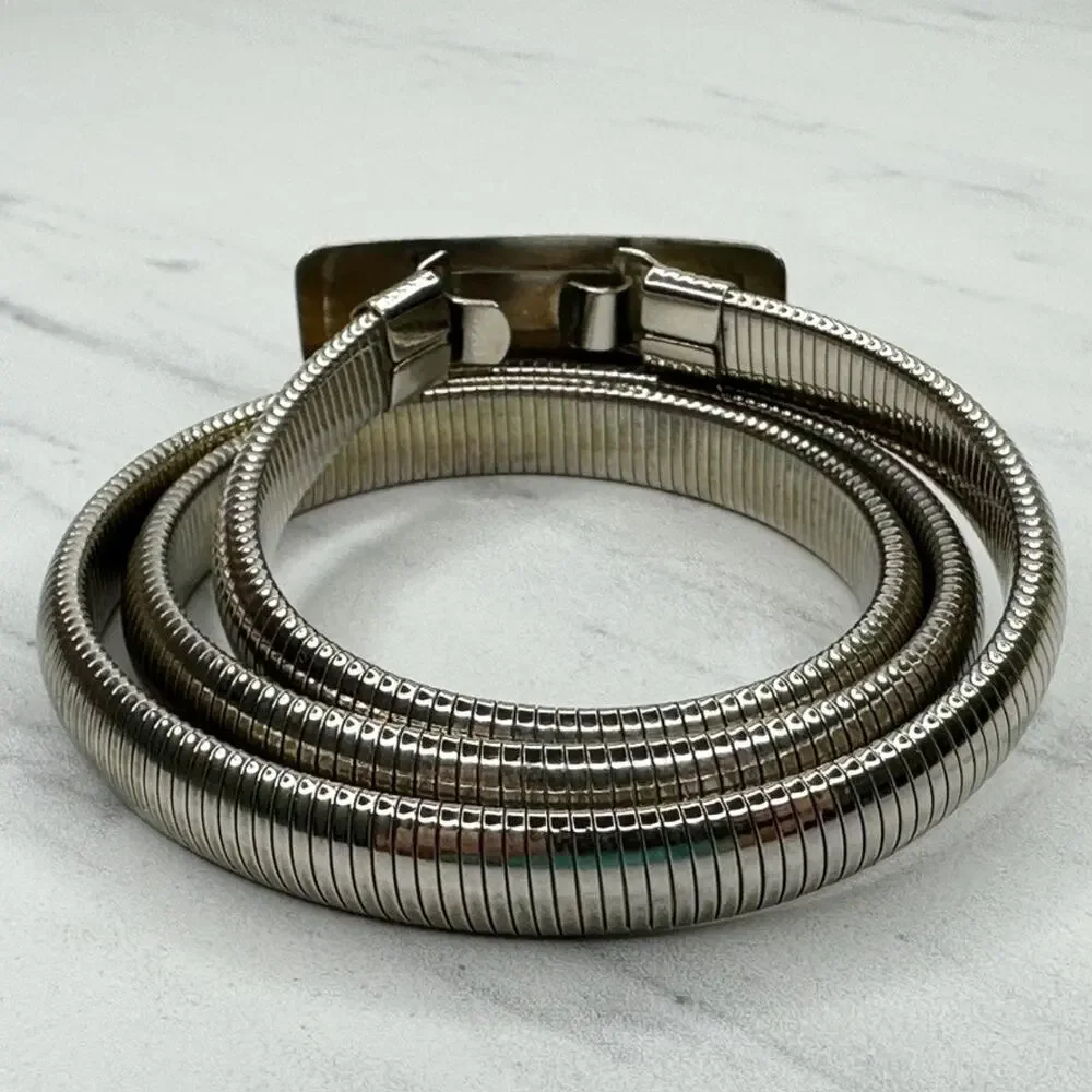 Vintage Crystal Engraved Gold Tone Coil Stretch Belt Small (S) ✨